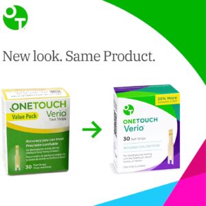 OneTouch Verio Test Strips for Diabetes Value Pack – 60 Count – for Blood Sugar Monitor – Home Self Glucose Testing – 2 Boxes, 30 Strips Per Pack