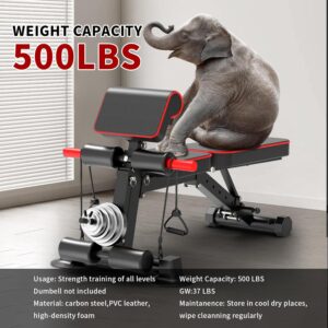 Adjustable Weight Bench,Utility Workout Bench Foldable Incline Decline Benches for Home Gym Full Body Workout,Load 600LBS