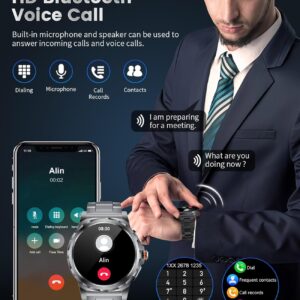 Military Smart Watch for Men(Answer/Dial Calls),1.46” AMOLED Touchscreen/5ATM Waterproof/120+ Sports Modes Fitness Watch with Blood Pressure/Heart Rate/SpO2/Pedometer for Android iOS Smartwatch Black