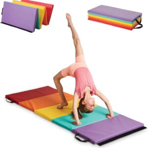 HearthSong Tumbling Mat for Kids, 5-Panel Thick 1.25″ Foldable Exercise Mat for Yoga, Pilates, Stretching, Folding Gymnastics Mats at Home, Gym Workout