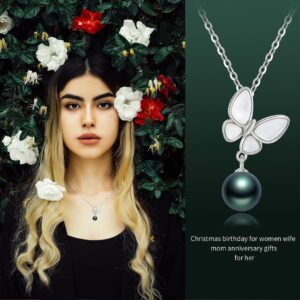Gifts for Women-Tahitian-Black-Pearl-Necklace-Gift for Wife Wedding Birthday Anniversary-Mom Girlfriend Her Mothers Day Valentines Day Christmas-18K Gold Plated Sterling Silver Pearl Pendant NO011
