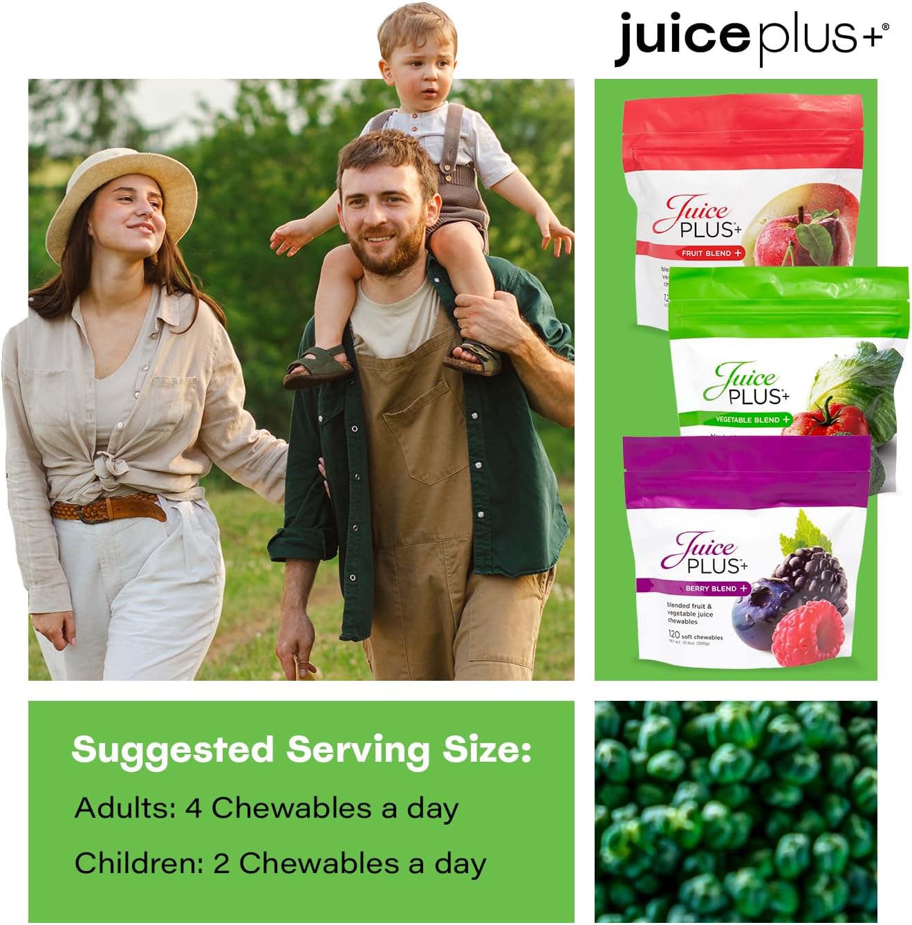 JuicePlus+ Fruit, Vegetable & Berry Blend Soft Chews (Chewables) - 30 Plant-Based Ingredients! Vegan Gummies for Kids & Adults - Gluten-Free, Non-GMO, No HFCS - Prepacked 3 pouches (30 Adult Servings Each) - Image 7
