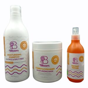 Bloom Hair Products – 3-Step Moisturizing Line – Hydrates, Adds Shine, Protects from Sun – Normal to Dry/Damaged Hair – Hair Care Kit