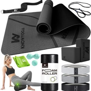 Yoga Starter Kit 12 in 1 – Yoga Set Include Yoga Mat, Foam Roller, 4 Resistance Bands, Yoga Blocks 2 Pack with Strap, 2 Peanut Massage Balls, Yoga kit and Sets for Beginners