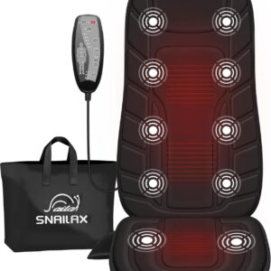 Snailax Massage Seat Cushion with 10 Vibration Motors, Back Massager with Heat, Massage Chair Pad with 5 Vibration Modes, 2 Heating Levels, Chair Massager for Home, Office, Gifts for Men, Women