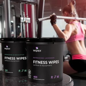 Wipex Gym Wipes for Equipment Bundle – Get 2 Buckets (1) Lavender & (1) Lemongrass Plant-Based Fitness Equipment Wipes, Clean Surfaces & Mats, Safe Gym Cleaner & Peloton Wipes, 400 Ct (Pack of 2)
