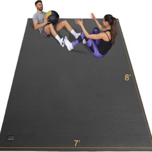 Gxmmat Extra Wide Large Exercise Mat 12’x7’/10’x7/8’x7(7mm), Thick Workout Mats for Home Gym Flooring, High-Density Durable Cardio Mat, Shoe Friendly, Perfect for Plyo, MMA, Jump Rope, Weight, Fitness