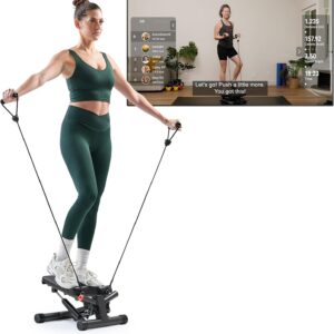 Sunny Health & Fitness Mini Stepper for Exercise at Home, Stair Step Workout Machine with Resistance Band and Over 300lb Weight Capacity, Optional Twist Motion and Free SunnyFit App Connection