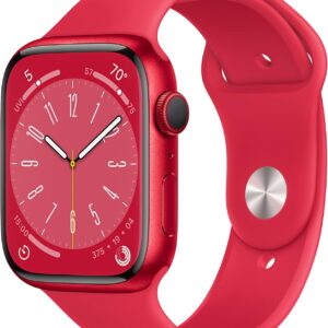 Apple Watch Series 8 (GPS, 45MM) – Red Aluminum Case with Red Sport Band, M/L (Renewed Premium)
