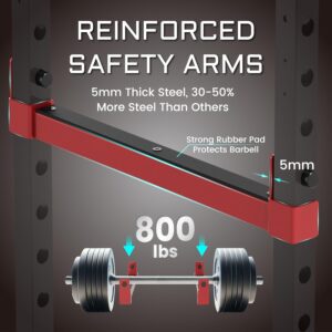 Fitness Reality Power Cage Squat Rack with Optional LAT Pulldown, Cable Crossover, 800 lb Capacity, Multi-Grip Pull-Up Bar, Adjustable Safety Bars, Strength Training for Home Gym