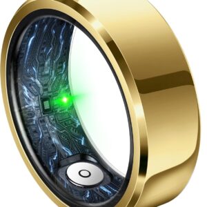 Smart Ring for Women Men, Fashion Minimalist Fitness Ring & Sleep Tracker Ring with Heart Rate, SPO₂,Blood Pressure, 5ATM Waterproof Health Ring, No Subscription,Travel-Friendly Couple Gift (Gold,8)