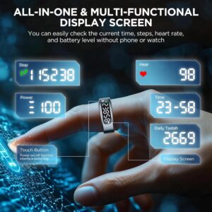 Smart Ring Health Tracker with Display Screen, Sleep Tracker with Heart Rate, Fitness Ring Step Tracker for Activity Monitoring/Steps/Calories,Wireless Charging, for iOS Android (Silver,10#)