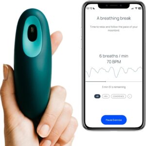 Moonbird Breathing & Meditation Device – Instant Stress Relief, Anxiety Relief, Relaxation for Women & Men – Helps with Better Sleep, Stress, and Overall Health- Biofeedback Device – Blue Green