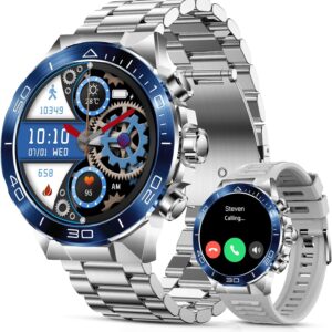 Smart Watch for Men (Answer/Make Call),1.43”AMOLED Screen with 24 Hours Healthy Monitor, 100+ Sports Modes Fitness Tracker Watch, 400mAh Battery Pedometer Calorie Smartwatch Compatible Android iOS