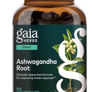 Gaia Herbs Ashwagandha Root – Stress Relief & Immune Support Supplement – Supports Balanced Energy Levels and Positive Outlook – 120 Vegan Liquid Phyto Capsules (1 Pack)