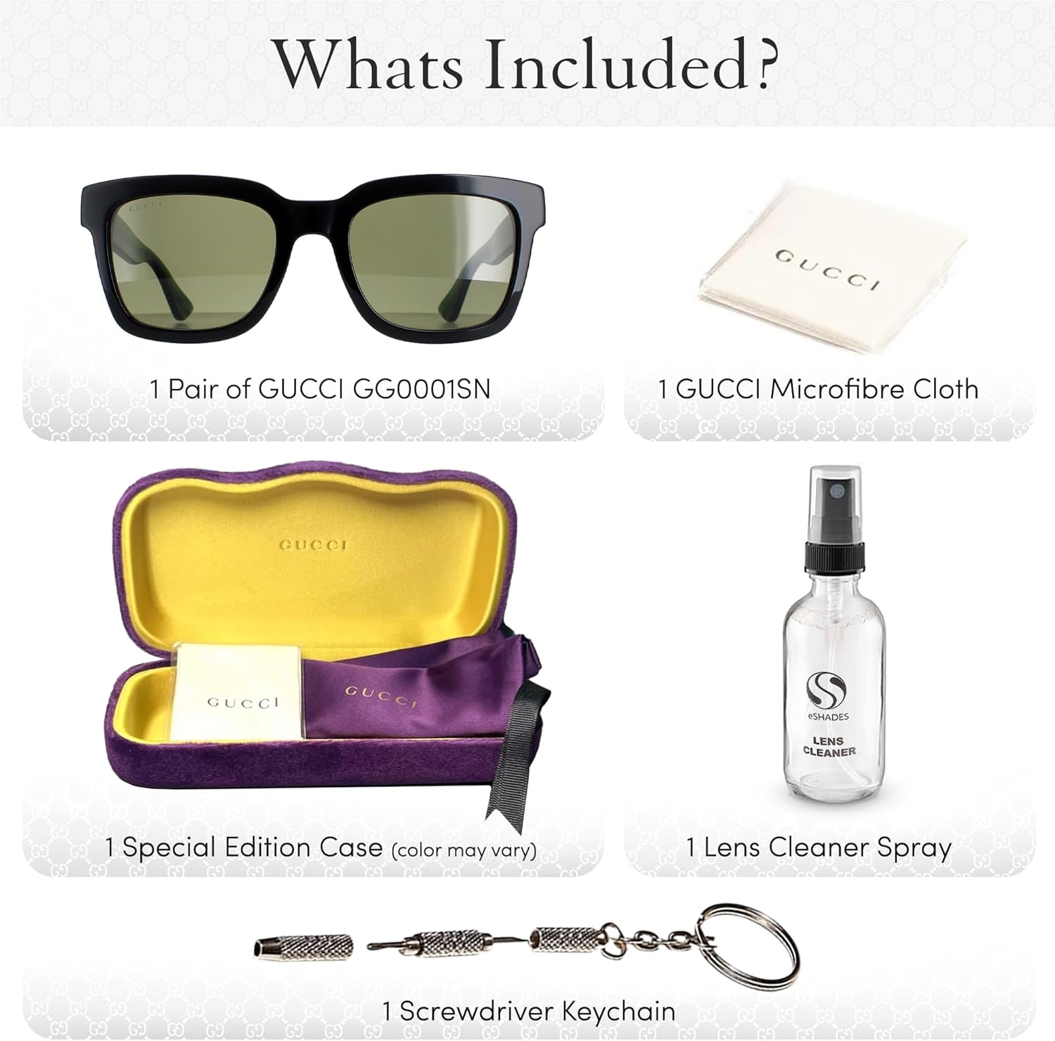 Gucci GG0001SN Designer Sunglasses: Elegant Square Frame Eyewear with Premium eSHADES Kit - Epitome of Luxury and Style - Image 3