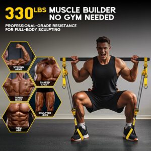 Pilates Equipment, Portable Pilates Bar Kit with Resistance Bands, Professional Adjustable Heavy Duty Squat Workout Equipment for Men, Home Gym Muscle Strength Training, Full Body Exercise