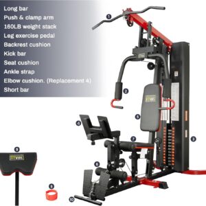 Home Gym, Workout Equipment with Leg Press, Exercise Equipment for Home with Pulley System, Home Gym Equipment for Full Body Strength Training, Preacher Curl and Leg