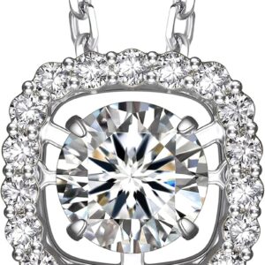 MomentWish Floating Necklace for Women, 0.5/1 Carat Dancing Moissanite Necklace for Her 925 Sterling Silver Pendant Anniversary Birthday Christmas Gift for Wife Mom Girlfriend