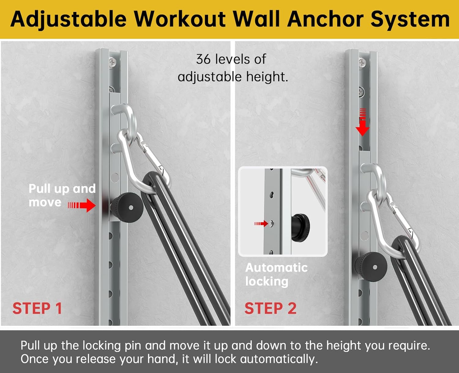 Professional 80" Adjustable Wall Anchor for Resistance Bands - Ultimate Home Gym Solution Wall-Mounted Anchor Fitness System - Image 3