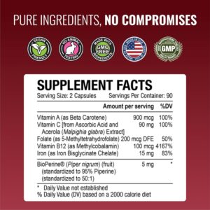 Approved Science Anemiaprin – Absorbable Iron, Vitamin C – Gentle On Stomach – 180 Capsules – 3 Month Supply – Non-GMO, Vegan