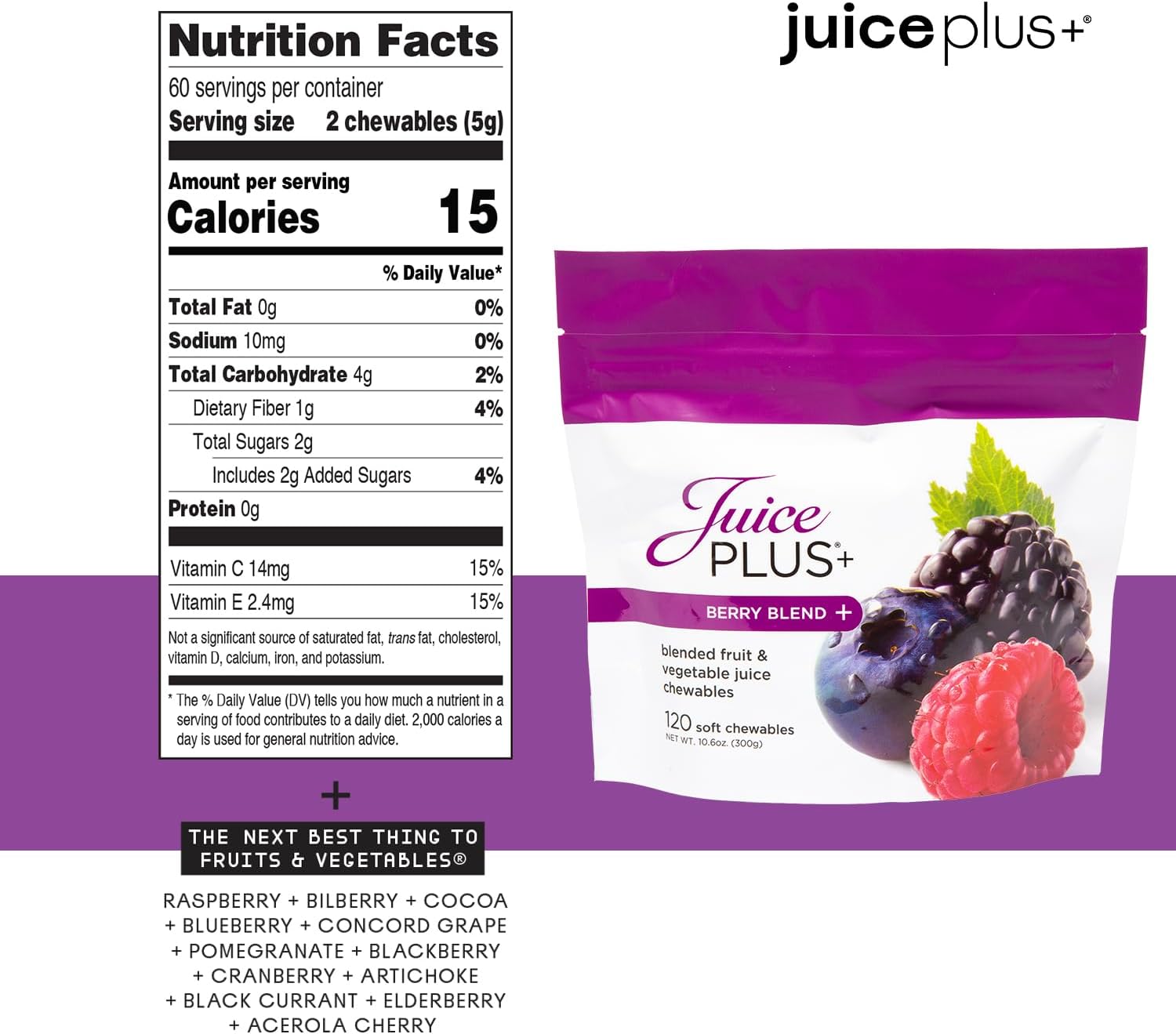 JuicePlus+ Fruit, Vegetable & Berry Blend Soft Chews (Chewables) - 30 Plant-Based Ingredients! Vegan Gummies for Kids & Adults - Gluten-Free, Non-GMO, No HFCS - Prepacked 3 pouches (30 Adult Servings Each) - Image 4