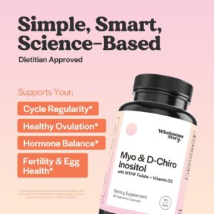 Myo-Inositol & D-Chiro Inositol Capsules with MTHF, Folate, Vitamin D | Support for Ovarian Function, Hormone Balance, & Homocysteine Levels | Fertility Supplements for Women | 360 Count 40:1 Ratio