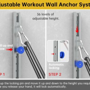 Adjustable Resistance Band Anchor system ,(2PCS) Resistance Strap Anchor With Automatic Locking Function, Wall-Mounted Adjustable Slide Rail System with Resistance Band Anchors – Home Gym Fitness Equipment,Blue