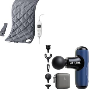 BOB AND BRAD Q2 Mini Massage Gun (Blue) and Weighted Heating Pad 12″x24″ (Gray)