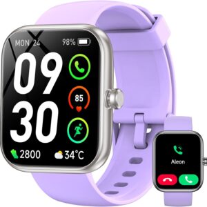 Smart Watch with Alexa Built-in, 1.83″ HD Touchscreen Fitness Tracker, Bluetooth Notifications/Calls, IP68 Waterproof, 120+ Sport Modes, 24/7 Heart Rate & Sleep Monitor for iPhone Android iOS (Purple)