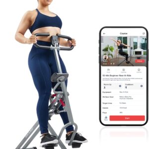 Sunny Health & Fitness Row-N-Ride PRO, Full Body Combo Squat Machine w/Optional Resistance Band, Easy Setup Ab Workout Exercise Equipment for Home, Whole Body Cardio, Optional SunnyFit App Connection