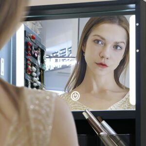 Full Length Mirror Jewelry Cabinet Standing With Built-In Mirror – 63.7”H Jewelry Armoire With Mirror & 3 Drawers, Lockable Storage Mirror With 3 Storage Racks Christmas Gift (Black)