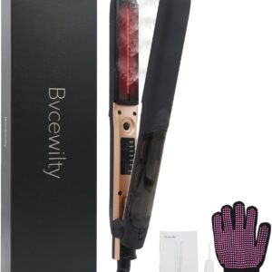 Steam Hair Straightener | 2-in-1 Straightening and Curling Flat Iron | Adjustable Steam | Red Light Hair Care | Five-level Temperature Control | Fast Heating | for All Hair Types