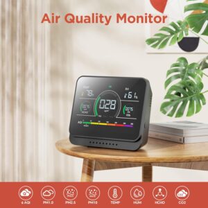 13-in-1 Air Quality Monitor Indoor, Air Quality Tester for Home with Beep Alarm, AQI | PM1.0 | PM2.5 | PM10 | Temp | CO2 | Formaldehyde | HUM Air Quality Meter (Cool Black)