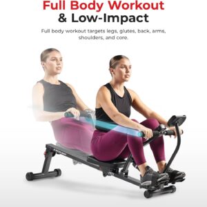 Sunny Health & Fitness Compact Adjustable Rowing Machine with 12 Levels of Resistance for Complete Body Workouts and Optional Free SunnyFit App Enhanced Connectivity