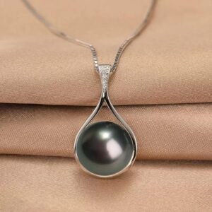 Gifts for Women-Tahitian-Black-Pearl-Necklace-Gift for Wife Wedding Birthday Anniversary-Mom Girlfriend Her Mothers Day Valentines Day Christmas-18K Gold Plated Sterling Silver Pearl Pendant NO026