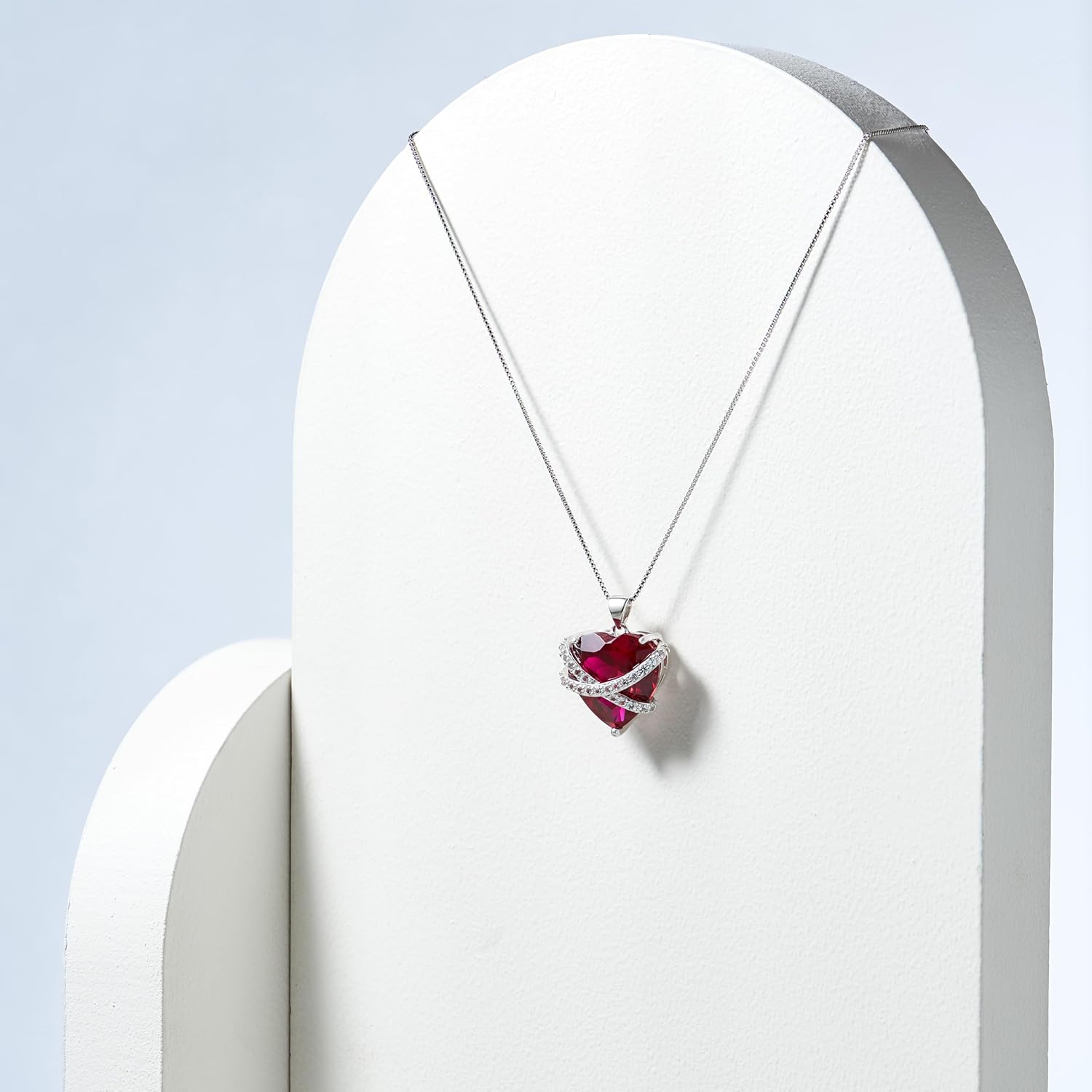 Amazon Essentials Sterling Silver Created Pink and White Sapphire Wrapped Heart Pendant Necklace , (previously Amazon Collection) - Image 5
