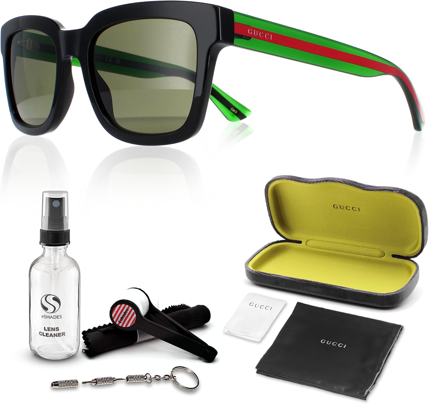 Gucci GG0001SN Designer Sunglasses: Elegant Square Frame Eyewear with Premium eSHADES Kit - Epitome of Luxury and Style