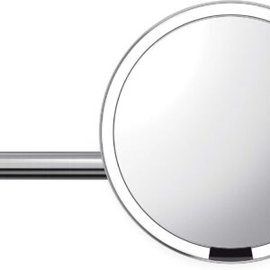 simplehuman, Brushed 8″ Round Wall Mount Sensor Makeup Mirror, 5x Magnification, Hard-Wired (100-240v), Stainless Steel, 8″
