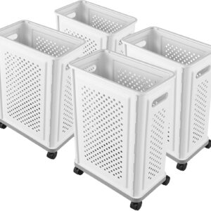 4-Pack Yoga Mat Storage Basket with Wheels, Slim Home Gym Plastic Storage Basket, White