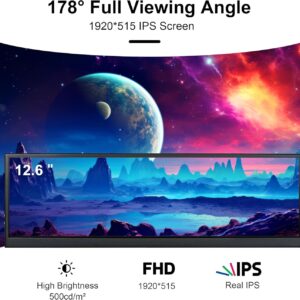 12.6 Inch Secondary Screen FHD IPS Stretched Bar LCD Display 1920X515 Mini HDMI for Laptop Computer Health Speed Windows Aida64 Sub CPU GPU Display (No Touch Monitor)