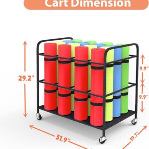 Large Yoga Mat Storage Rack Cart with Wheels, Metal Yoga Mat Holder Basket Home Gym Foam Rollers Organizer for Home Gym Yoga Studio(Stand Only, No Mats)