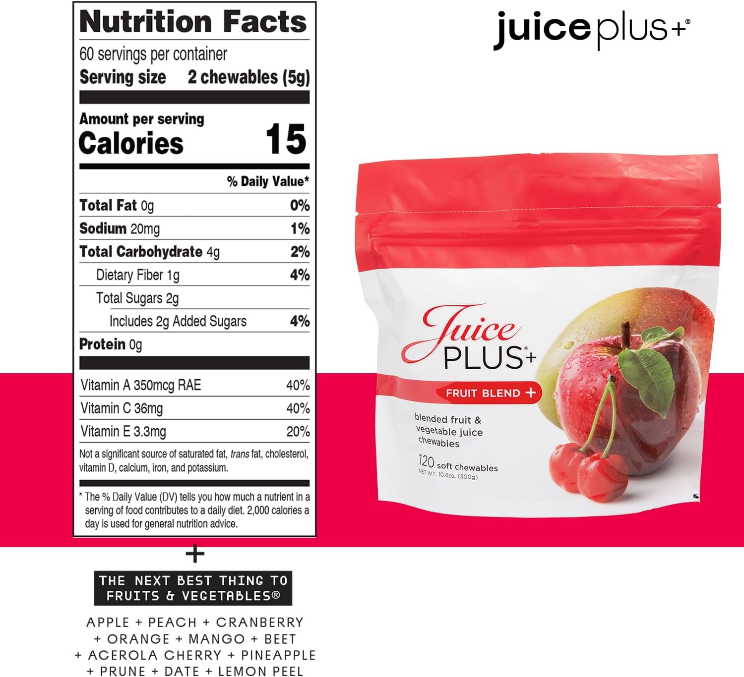 JuicePlus+ Fruit, Vegetable & Berry Blend Soft Chews (Chewables) - 30 Plant-Based Ingredients! Vegan Gummies for Kids & Adults - Gluten-Free, Non-GMO, No HFCS - Prepacked 3 pouches (30 Adult Servings Each) - Image 3
