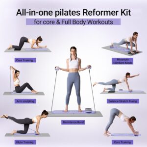 Pilates Board,15 in 1 Pilates Reformer Set, Foldable Pilates Reformer Machine with Resistance Bands, Home Pilates Kit, Portable Foldable Ab Trainer for Home Workout