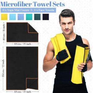 Peryiter 12 Pack Yoga Towel for Hot Yoga, Non Slip 2 in 1 Set Extra Thick Pilates Mat Towel Double Sided Microfiber Super Absorbent and Sweat Blankets for Workout Gym Fitness Men Women