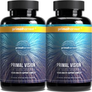 Primal Harvest Vision and Eye Support Complex with Lutein, Zeaxanthin Plus Vitamin E, Bilberry Extract, and Blueberry Extract, for Overall Eye Health for Men and Women, 2 Pack