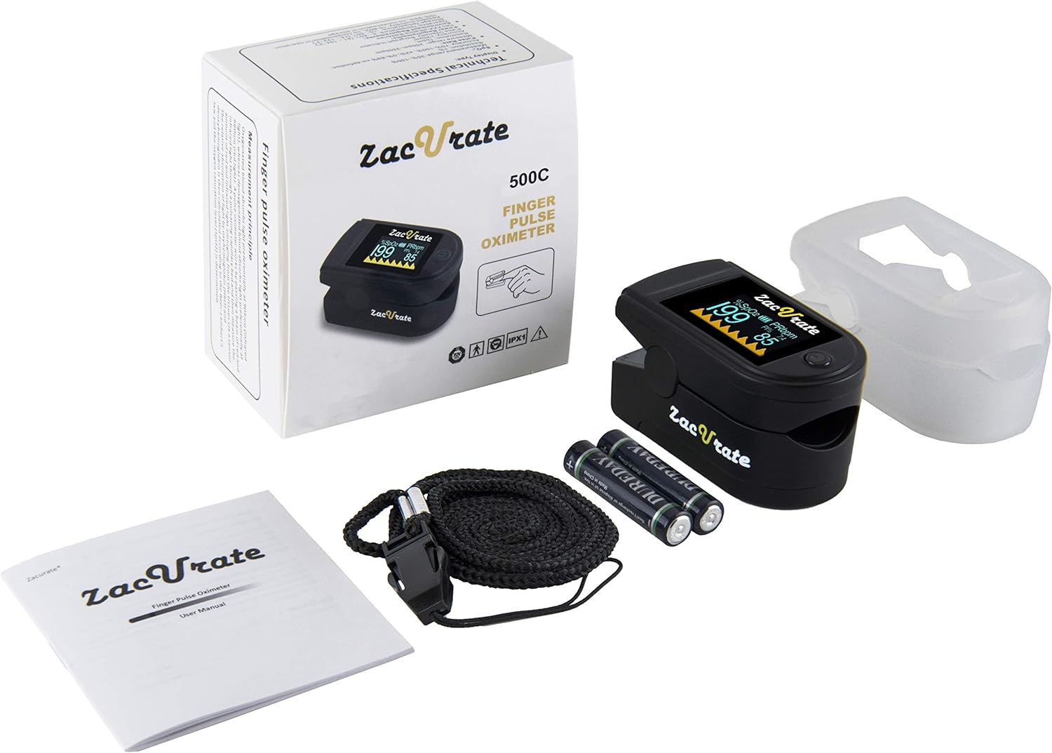 Zacurate 500C Elite Fingertip Pulse Oximeter Blood Oxygen Saturation Monitor with Silicon Cover, Batteries and Lanyard (Mystic Black) - Image 6