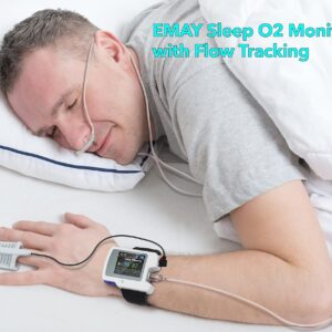 EMAY SleepO2 Pro – Wrist Pulse Oximeter with SpO2 & Flow Tracking Overnight | Wrist Sleep Oxygen Monitor for Blood Oxygen Levels & Flow Recording Continuously | Gets Overnight Report with ODI & AHI Data | Comes with PC Software