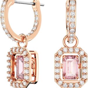Swarovski Una Drop Earrings, Octagon Cut, Pink Crystal, Rose gold-tone Finish
