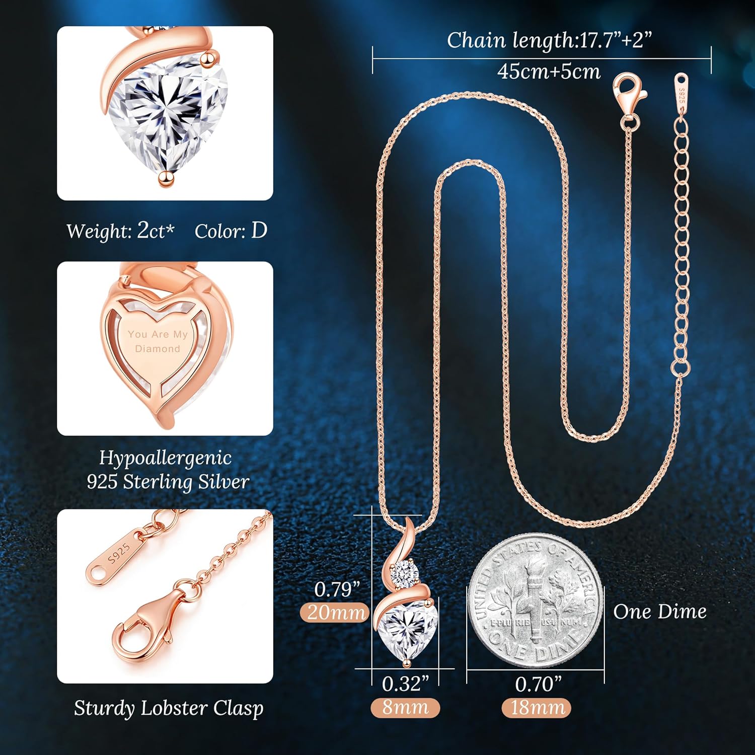 Moissanite Heart Pendant Necklaces for Women,925 Sterling Silver Gold Plating Necklace with Birthstone,Ideal Anniversary Present or Birthday Christmas Valentine Engagements Mothers Day Jewelry Gifts for Mom Wife Her Girlfriend - Image 4